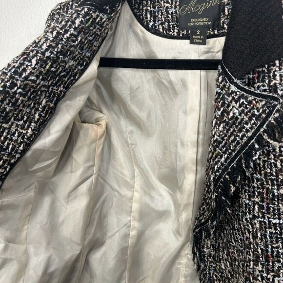 McGinn for Nordstrom Tweed Blazer Jacket Womens 2 Fringe Black Multicolor Notch - Picture 6 of 8